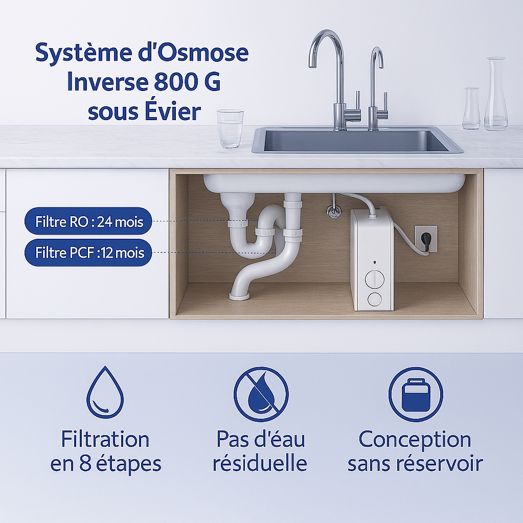 Filtre à eau sous évier à osmose inverse 800 GPD
