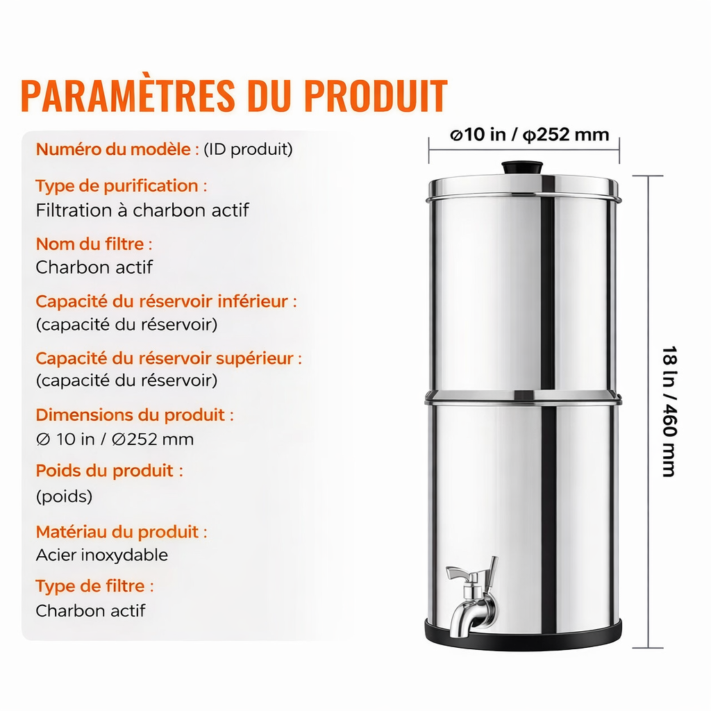 Filtre à eau gravitationnel en inox