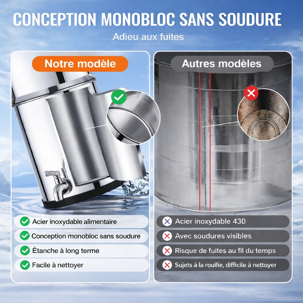 Filtre à eau gravitationnel en inox